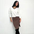 Теплий жіночий костюм з ангори зі спідницею та кофтою з V-подібним вирізом повсякденний 46-48, Молочний +шоколадний