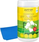 Комплект 2в1 Patron BUNDL-1 Вологі серветки для очищення екранів туба 100 шт. (F3-027) + Серветка мікрофібра 20х20 см (F4-019)