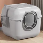 Туалет лоток закритий пластиковий для кота кішки з поліпропілену великий туалет що миється із захистом від запахів з високими бортами для будинку квартири з лопаткою 40х42х38 см сірий (002322)