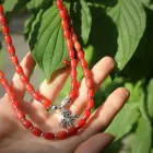 Коралі з чокером ручної роботи у два ряди ручної роботи дворядні з натурального каменю підвіска ажурний хрест Червоні 20110