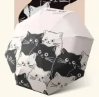 Складна компактна жіноча парасолька з принтом котики повний автомат Umbrella автоматична парасолька від дощу та сонця ультрафіолету чорно-білий