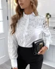Біла жіноча блузка з мереживом і довгим рукавом S