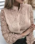 Блузка з мереживними рукавами та ґудзиками пудрова M