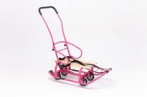 Дитячі санки-коляска ПАТРІОТ з механізмом висувних колісних шасі та складною батьківською ручкою, рожеві