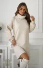 Тепла сукня вільного крою з ангори з вишивкою на рукавах вище колін 42-44 бежевий TV 97560