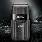 Професійна бритва з подвійним лезом акумуляторний шейвер VGR PRO для гоління бороди та вусів 9000 RPM з LED дисплеєм Black