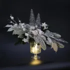 Різдвяна центральна прикраса столу GALADECOR засніжені гілки та ягоди в скляній вазі з підсвіткою арт. КС3040