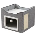 Будинок для кішок котів лежанка з кігтеточкою сизаль двоповерховий з майданчиком міцний стійкий двоярусний розбірний з помпоном для дому квартири конструкція для кошенят з входом верхньою зоною 40×40×32 см сірий (002357)