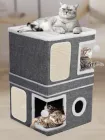 Будиночок для кішок котів будка лежанка з кігтеточкою скретчер двоповерховий з площадкою м’який міцний стійкий затишний для дому квартири багатоярусний ігровий комплекс котячий сірий 40х40х63 см (002365)
