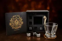 Подарунковий набір для віскі Moltis Premium Quadro — келих, щипці, мішечок, підставка та 5 охолоджувальних кубиків (MR-1024)
