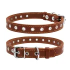 Нашийник для собак шкіряний CoLLaR безрозмірний (з наскрізними люверсами), коричневий, довжина 50 см, ширина 20 мм, з прикрасами — арт. 01516 (S)