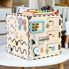 Бізікуб дитячий дерев'яний 30×30×30 см SmartTemple Розвиваючий бізіборд для дітей хлопчика Куб іграшка для розвитку моторики натуральне дерево