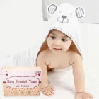 Рушник бамбук / махра Lovely Svi дитяче з капюшоном в подарунковій коробці - 90 х 90 см Ведмідь - сіра окантовка