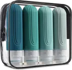 Дорожній набір силиконових ємностей для косметики 3DTOYSLAMP 4×90 мл флакони косметичка прозора на блискавці багаторазова для подорожей відрядження спортзалу будинку Green