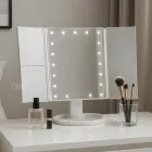 Дзеркало потрійне настільне з підсвічуванням на підставці Superstar Magnifying Mirror складане прямокутне LED-дзеркало для макіяжу зі збільшувальними секціями 2х/3х та органайзером Біле, MM-001-White
