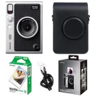 Подарунковий набір Камера для миттєвого друку Fujifilm MINI EVO Hybrid Charcoal / Чорний вертикальний чохол / Картриджі на 10 фото