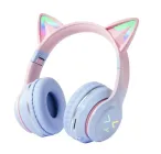 Бездротові навушники Onvex BT612I з котячими вушками, RGB-підсвічуванням, Bluetooth 5.3, FM-радіо, MicroSD, AUX, складні Blue-Pink