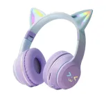 Бездротові навушники Onvex BT612I з котячими вушками, RGB-підсвічуванням, Bluetooth 5.3, FM-радіо, MicroSD, AUX, складні Purple