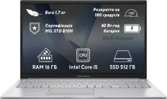 Ноутбук ASUS Vivobook 15 X1504VA-BQ1773 (90NB10J2-M02890) Cool Silver / 15.6" IPS Full HD / Intel Core i5-1334U / RAM 16 ГБ / SSD 512 ГБ