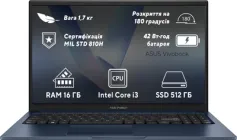 Ноутбук ASUS Vivobook 15 X1504VA-BQ499 (90NB10J1-M00PH0) Quiet Blue / 15.6" IPS Full HD / Intel Core i3-1315U / RAM 16 ГБ / SSD 512 ГБ