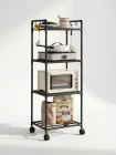 Універсальна підлогова етажерка-стелаж для зберігання з роликами 138х42х32 см, 4-яруси, візок для кухні, ванної кімнати, Чорна (9196654312)