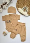 Літній комплект для новонародженого малюка : боді + повзунки + шапочка з тканини мультиріп 56 см коричневий