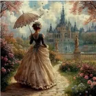 Набір для вишивання хрестиком ZUOANLF "Дівчина біля замку" 14CT, 40x40 см, канва Аїда з нанесеним малюнком