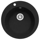 Кам'яна кухонна мийка Akvatika чорна з лівостороннім отвором, кругла гранітна мийка для кухні чорного кольору зі штучного каменю Akvatika (о-454456580001)
