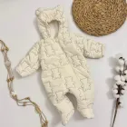 Комбінезон демісезонний з плащівки з капюшоном для новонароджених малюків Ведмежа молочно-коричневий 56-62 см