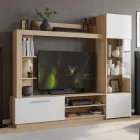 Стильна компактна горка стінка в зал з скляною пеналом вітриною для посуду відкритими полками та нішею під тв телевізор меблі у вітальню в сучасному стилі 204х177 см Тренто Мебель Сервіс дуб сонома/білий матовий