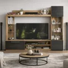 Стильна компактна горка стінка в зал з скляною пеналом вітриною для посуду відкритими полками та нішею під тв телевізор меблі у вітальню в сучасному стилі 204х177 см Тренто Мебель Сервіс дуб бароко/північне дерево