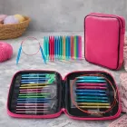 Набір знімних кругових спиць для вʼязання з металу, 26 змінних голок з тросами та аксесуарами в чохлі (123623104)