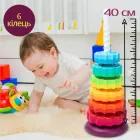 Дитяча розвиваюча гвинтова тактильна ''крутезна пірамідка '' Монтессорі велика для малюків з 6 елементами різних форм , структур