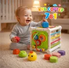 Куб сортер розвиваючий центр гра для дітей, геометричні фігури, резиночки. Монтесорі сортер бізі куб (YL 1303 CA)