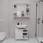 Комплект меблів для ванної Білий. Полиця навісна 80х64 з дзеркалом та тумба під умивальник 60х55