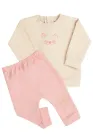 Дитячий комплект для дівчинки з вишивкою джемпер і штанці 1201397 двунитка 86 см Котик бежевий (14011709)