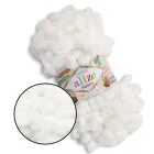 Alize Puffy, Білий №55 - плюшева пряжа Алізе Пуффі з готовими петлями для в'язання руками пледа, іграшок та балаклави, 100г/9м