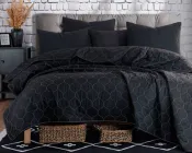 Покривало стьобане Eponj Home Solid Siyah 200х220 з наволочками 50х70