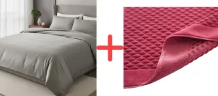 Набір Комплект постільної білизни IDEIA Євро 200х220 см Сатин Бавовна Преміум Сірий беж + Килимок у ванну кімнату Zwoltex Carlo 8851/5756 50х70 см Бордовий (4820227289936 + 5906378112275)