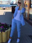Брючний костюм з льону 44-46 блакитний KM 7017