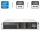 Сервер HP ProLiant DL380p G8 2U Rack / 2x Intel Xeon E5-2658 v2 (10 (20) ядер по 2.4 - 3.0 GHz) / 64 GB DDR3 / 2x 450 GB SAS / iRMC S3 Graphics / Два блоки живлення 460W б/в