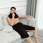 Чоловічий набір для сауни для лазні 2 в 1 кілт рушник юбка мікрофібра пухнаста колір шоколад