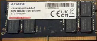 Оперативна пам'ять для ноутбука Adata DDR5 16GB 5600MHz SO-DIMM PC5-5600 (CBDAD5S560016G-BAD)