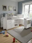 Ліжко-трансформер дитяче 3 в 1 Пумба з висувним столом і комодом ліжко-горище для навчання та відпочинку колір німфея альба (білий) + бетон