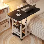 Регульований приліжковий столик для ноутбука мобільний приставний стіл з двома полицями на коліщатках 60х40см Чорний (VТ003)