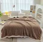 Плед двосторонній теплий з овчини та приємного плюшу в стилі бохо кавового кольору 200х220 см (HPO103)
