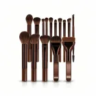 Набір пензлів для макіяжу 15 шт. для сухих та вологих текстур, штучний ворс, Шоколадний