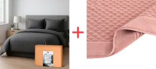 Набір Комплект постільної білизни IDEIA Євро 200×220 см Сатин Бавовна Преміум Темно-сірий + Килимок для ванної кімнати Zwoltex Carlo 8851/6753 50×70 світло-рожевий (4820227289912 + 5906378150215)