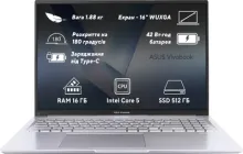 Ноутбук ASUS VivoBook 16 X1605VAP-MB024 (90NB13W2-M000V0) Cool Silver / 16" IPS WUXGA / Intel Core 5 120U / RAM 16 ГБ / SSD 512 ГБ