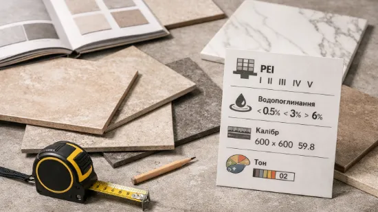 Як читати маркування плитки: PEI, водопоглинання, калібр, тон